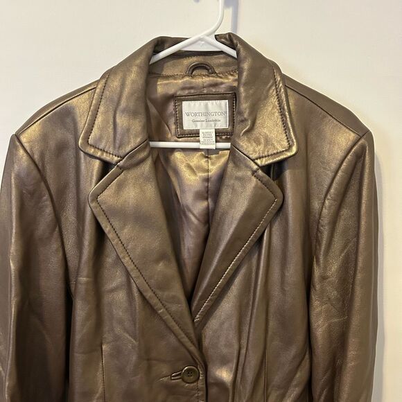 Worthington Genuine Lambskin Leather Coat Jacket Women’s XL metallic gold money - Picture 3 of 8